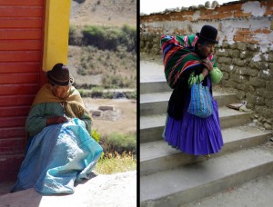 Les "cholitas", ces femmes boliviennes qui transportent leurs affaires dans des ponchos colorés, passent aussi pas mal de temps à guetter ce qui se passe dans les rues.