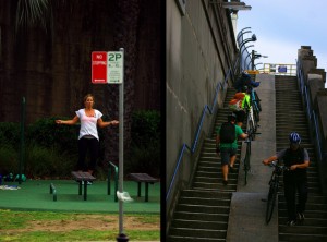 Le train de vie sportif de l'habitant moyen de Sydney : faire de l'exercice tous les soirs en plein centre-ville avec les équipements publics à disposition un peu partout dans l'immensité de la ville. Aller au boulot à vélo est facile : la ville est bien équipée pour les cyclistes avec toutes ses bike lanes.