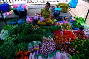Marché local à Luang Prabang. Un foisonnement de fruits et légumes frais et qui n’ont pas voyagé des milliers de kilomètres pour finir dans nos assiettes. Des couleurs à la hauteur des goûts qui font les mets succulents de la cuisine lao.